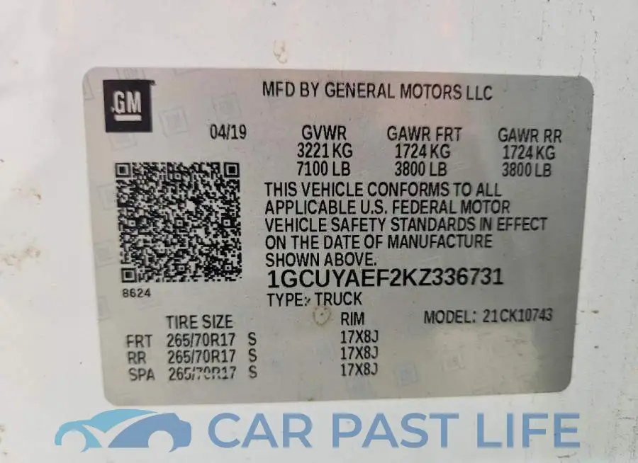 1GCUYAEF2KZ336731# 12