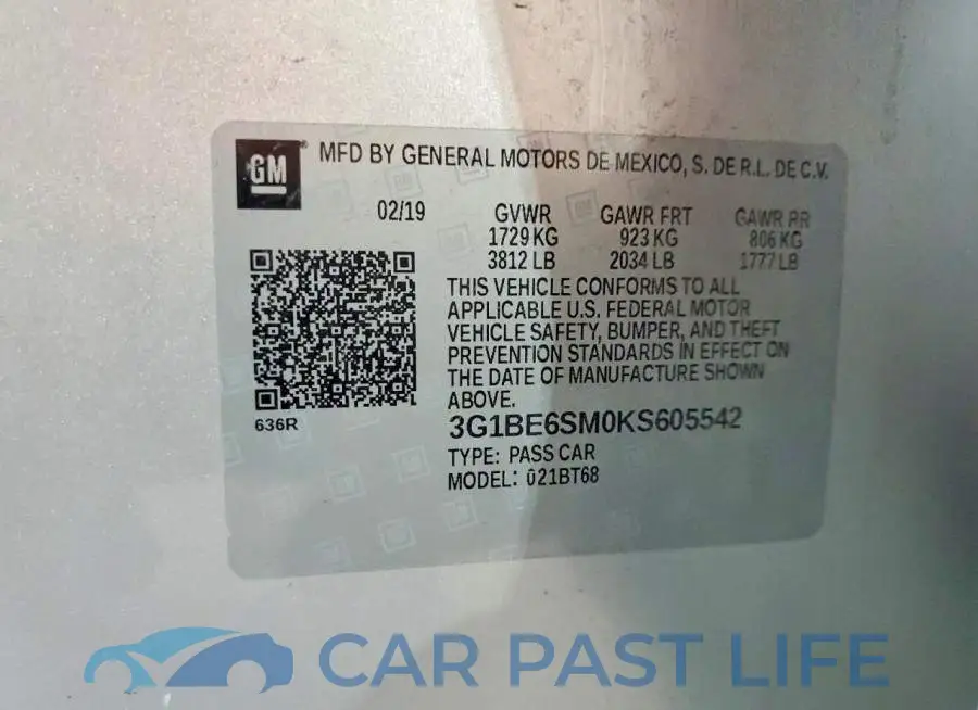 3G1BE6SM0KS605542# 14
