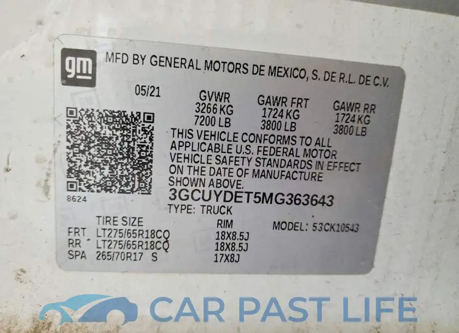 3GCUYDET5MG363643# 12