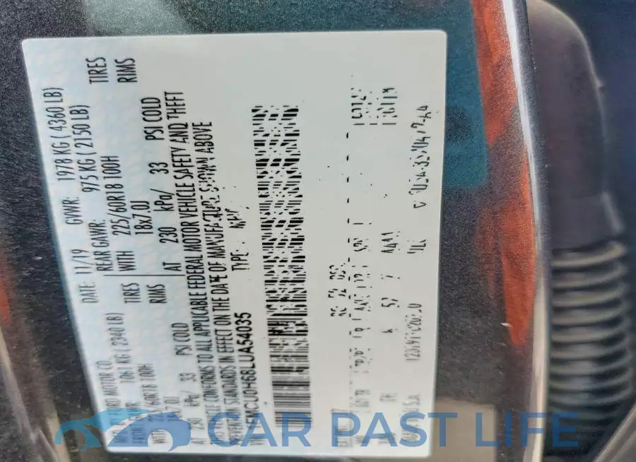 1FMCU0H68LUA54035# 13
