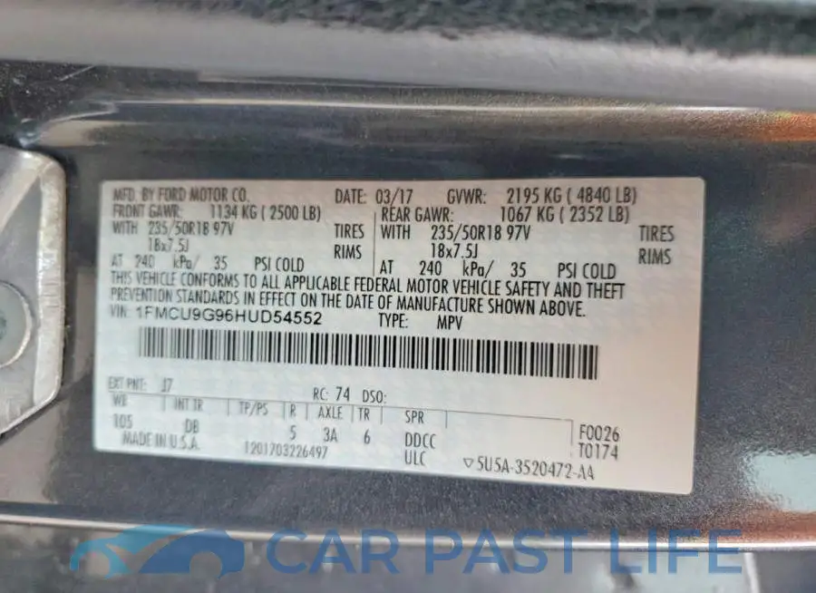 1FMCU9G96HUD54552# 12