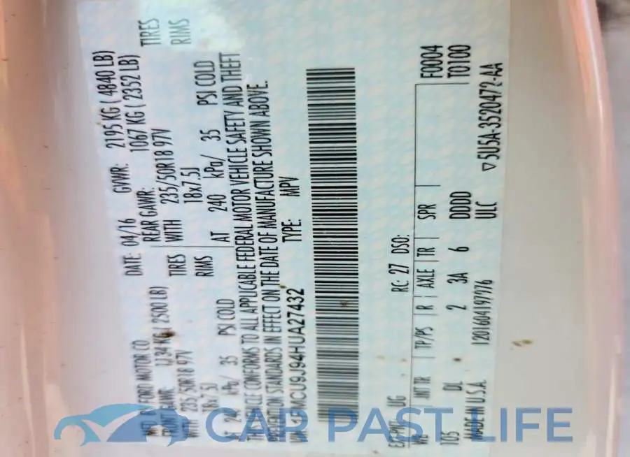 1FMCU9J94HUA27432# 13