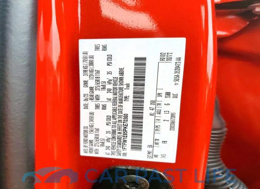 1FTFW1E85PKE70360# 12