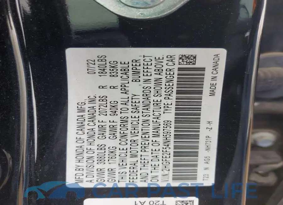 2HGFE2F54NH597569# 12