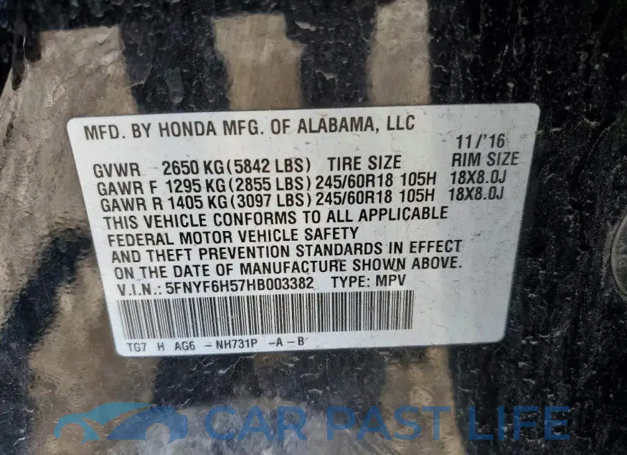5FNYF6H57HB003382# 13