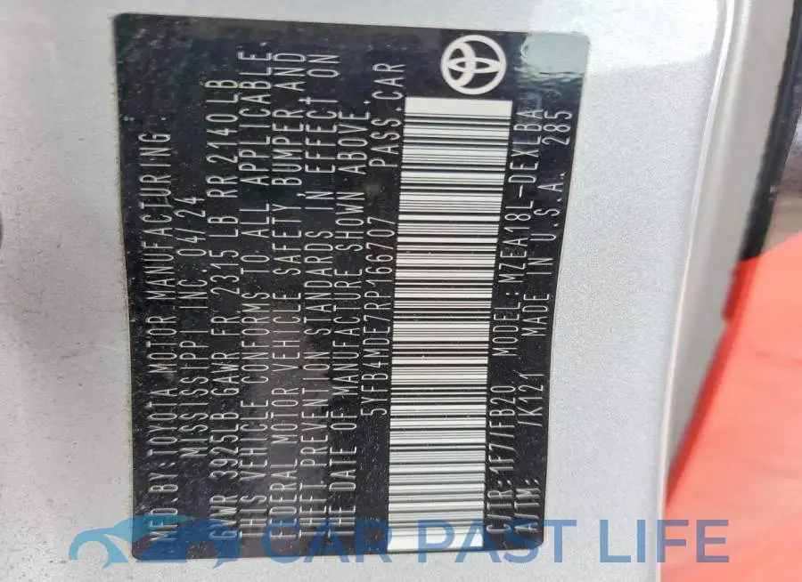 5YFB4MDE7RP166707# 13