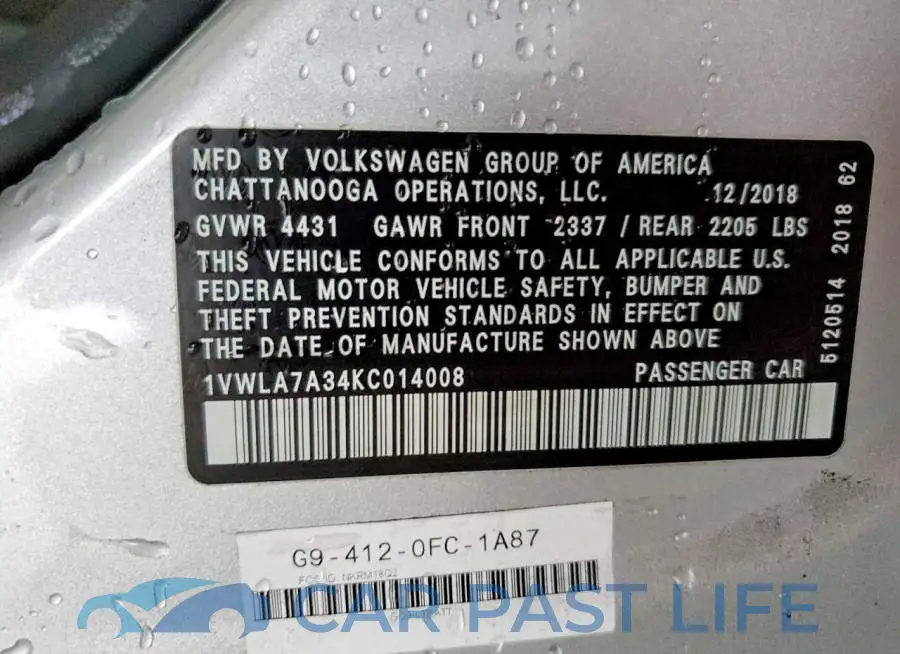 1VWLA7A34KC014008# 12