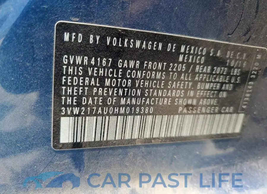 3VW217AU0HM019380# 12