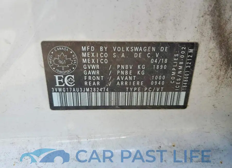 3VWG17AU3JM282474# 12