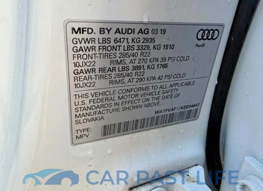WA1FVAF12KD034643# 10