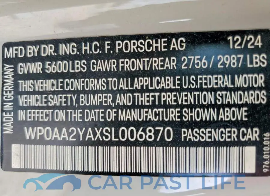 WP0AA2YAXSL006870# 14
