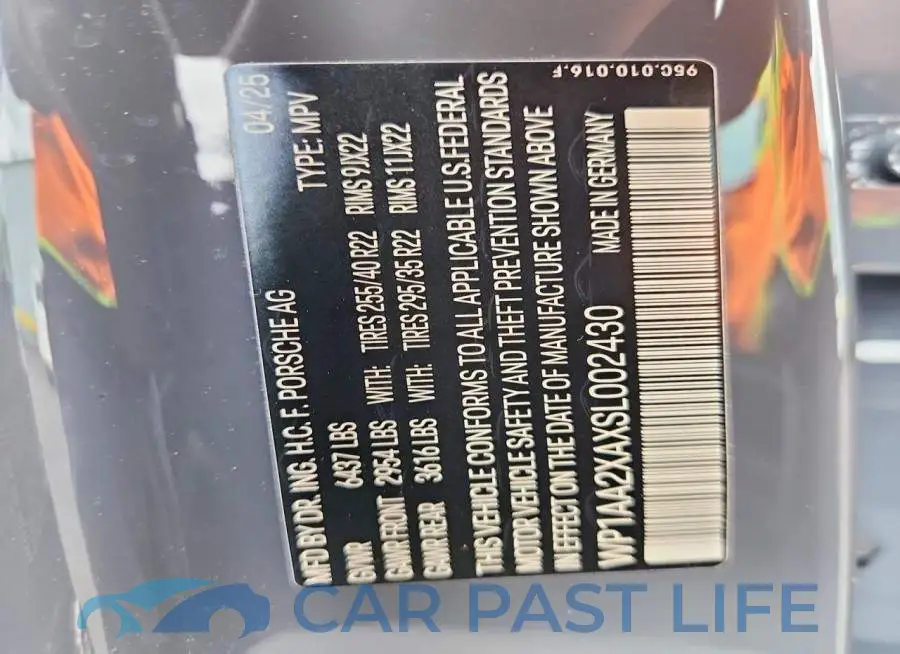 WP1AA2XAXSL002430# 13
