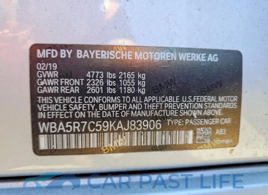 WBA5R7C59KAJ83906# 12