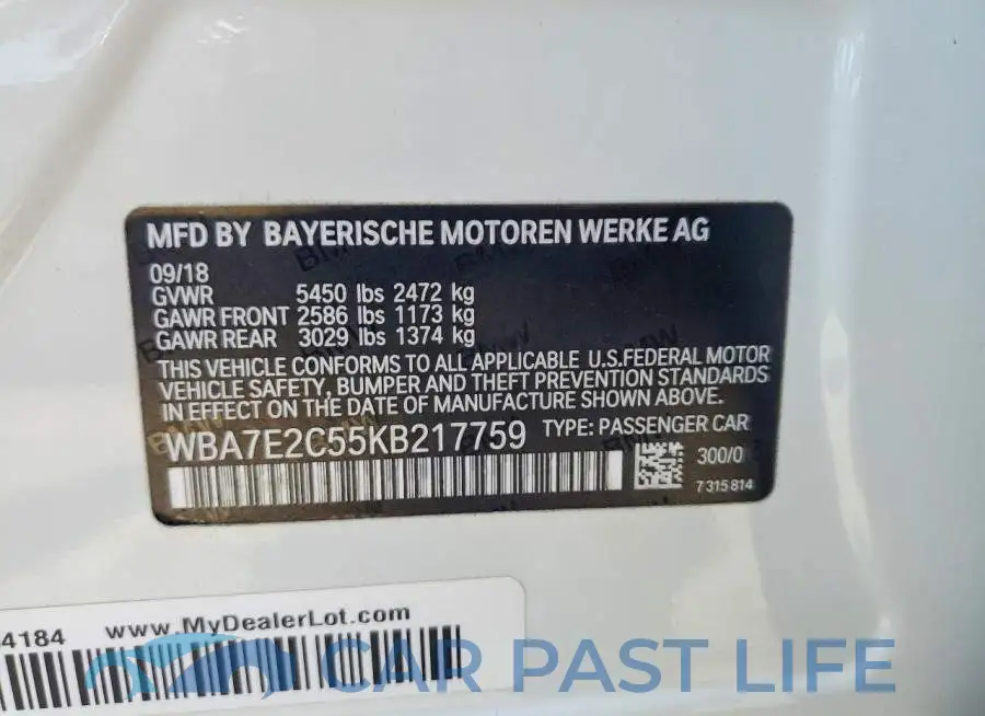 WBA7E2C55KB217759# 12