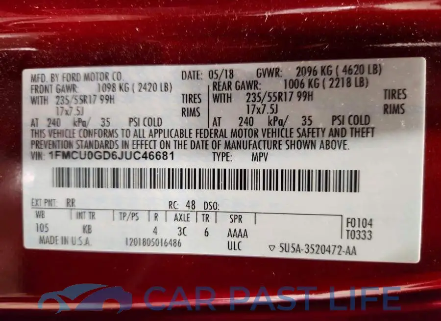 1FMCU0GD6JUC46681# 12