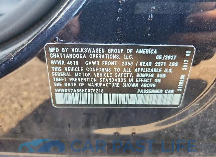 1VWDT7A36HC078218# 13