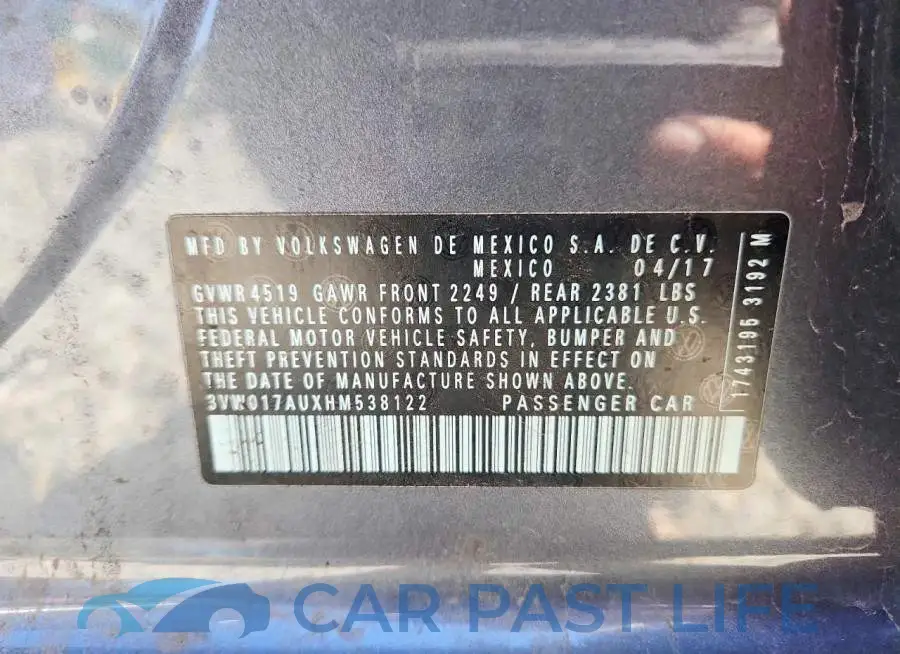 3VW017AUXHM538122# 13