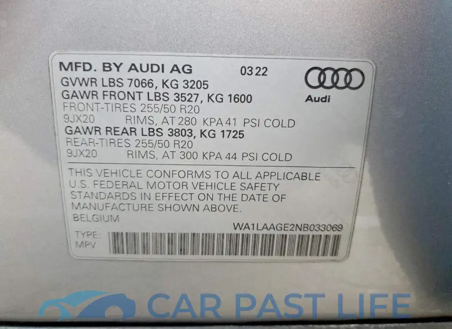 WA1LAAGE2NB033069# 13
