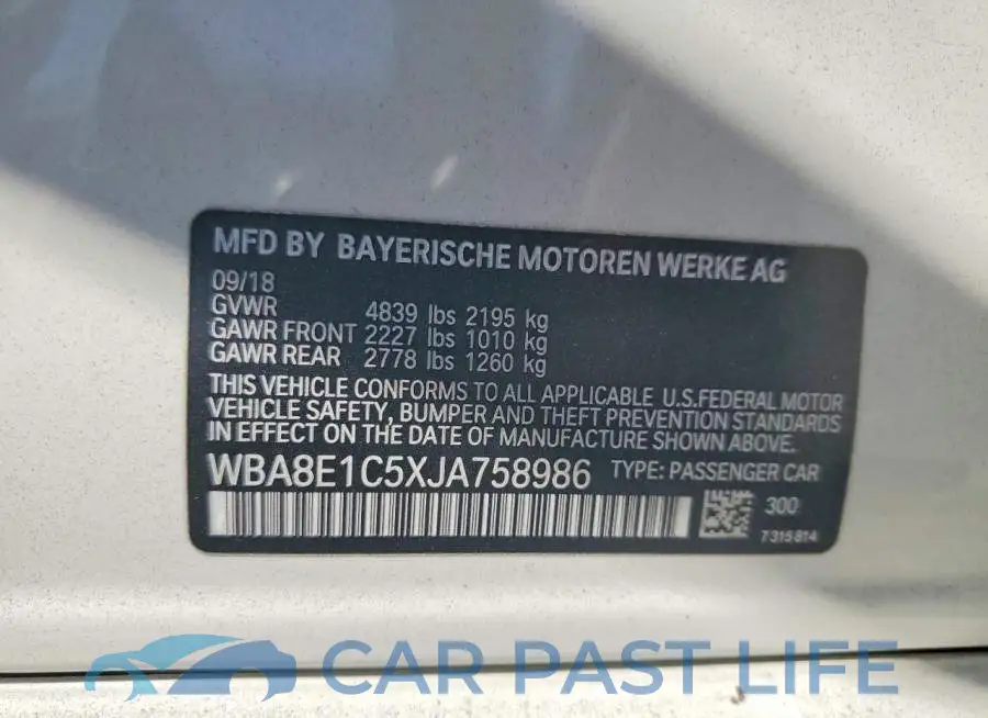 WBA8E1C5XJA758986# 13