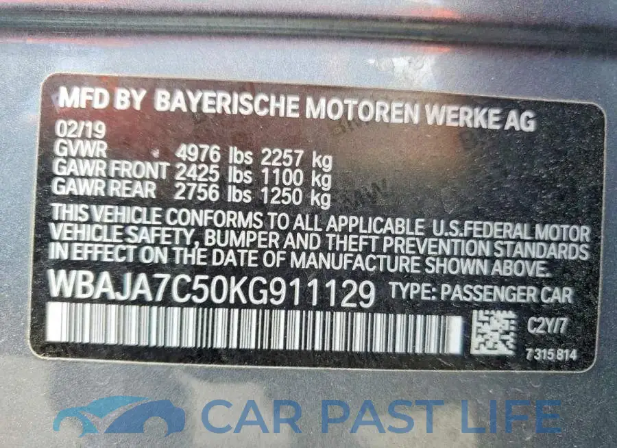 WBAJA7C50KG911129# 12