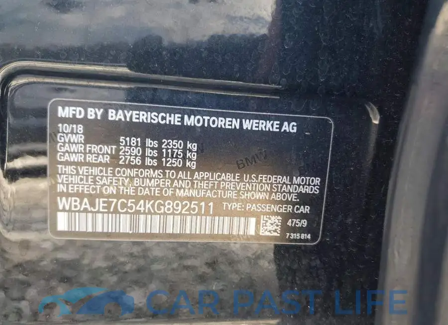 WBAJE7C54KG892511# 12