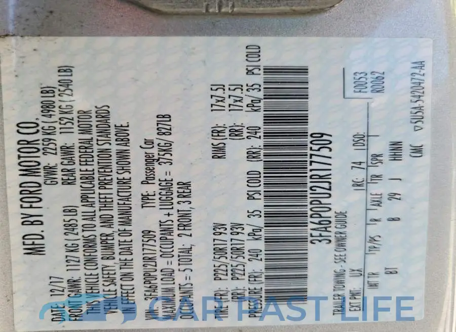 3FA6P0PU2JR177509# 12