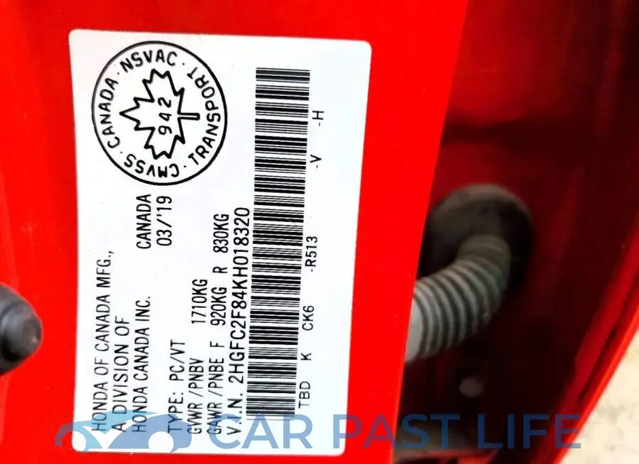 2HGFC2F84KH018320# 13