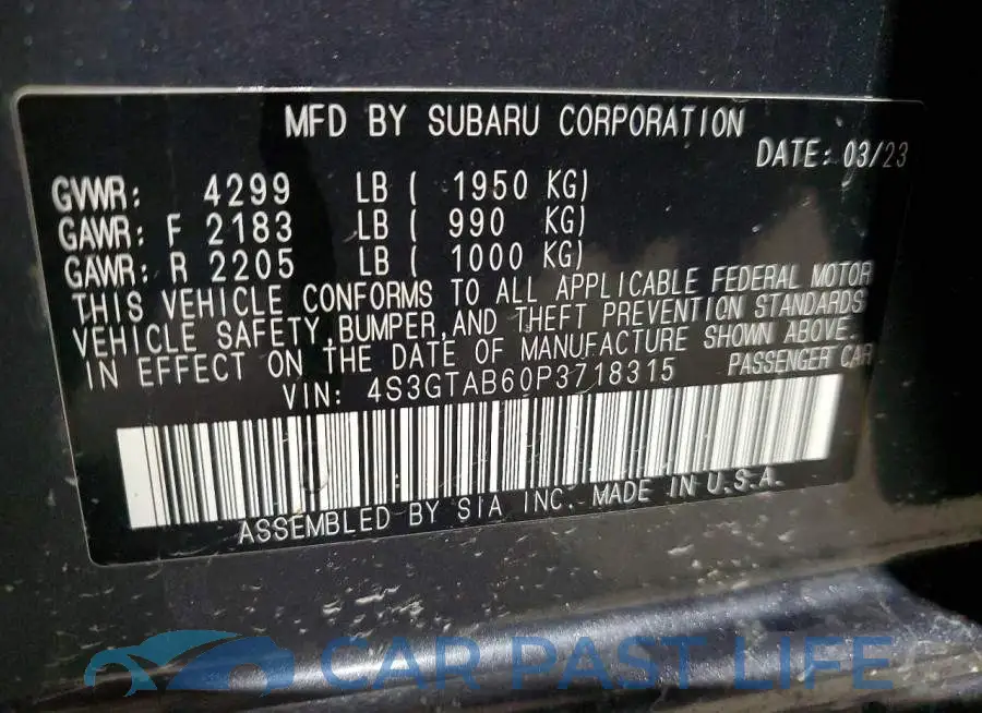 4S3GTAB60P3718315# 12