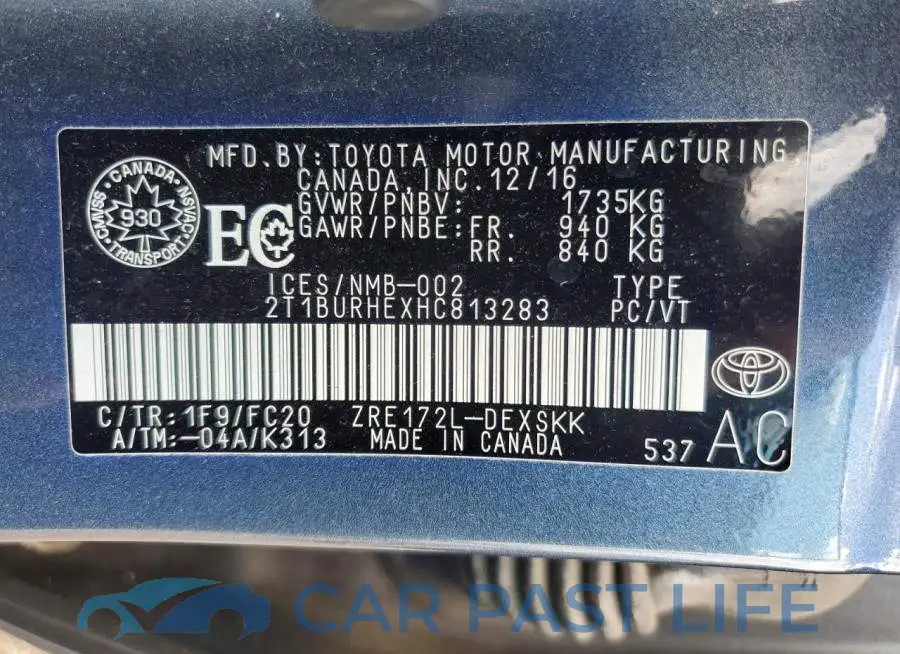 2T1BURHEXHC813283# 12