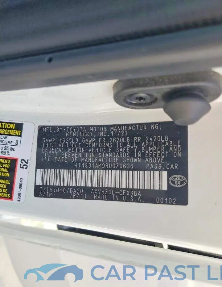 4T1S31AK9RU070636# 12