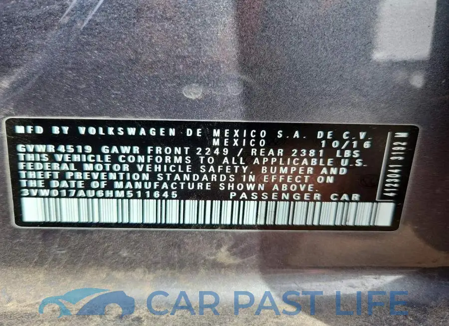3VW017AU6HM511645# 12