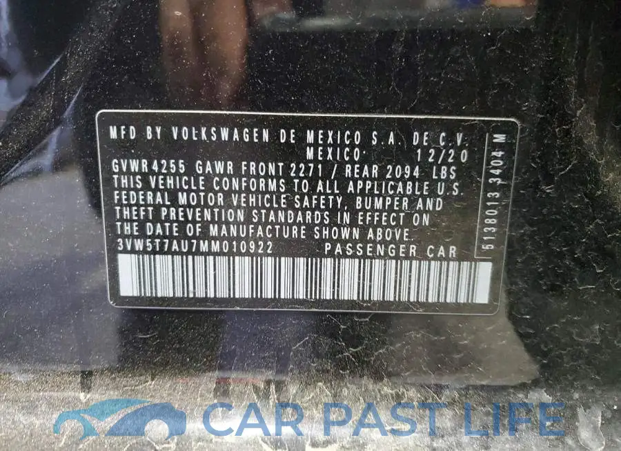 3VW5T7AU7MM010922# 12