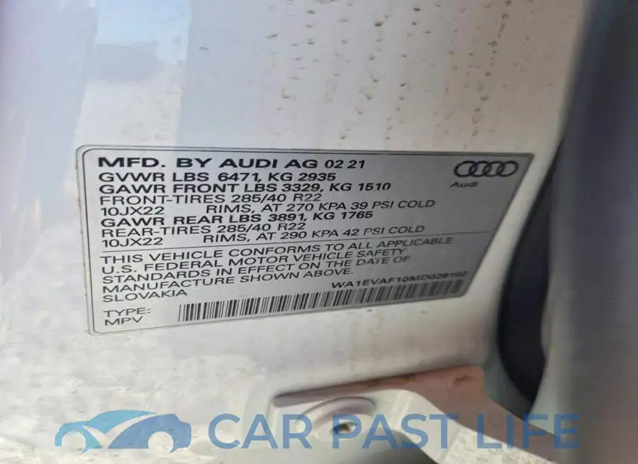 WA1EVAF10MD029102# 14