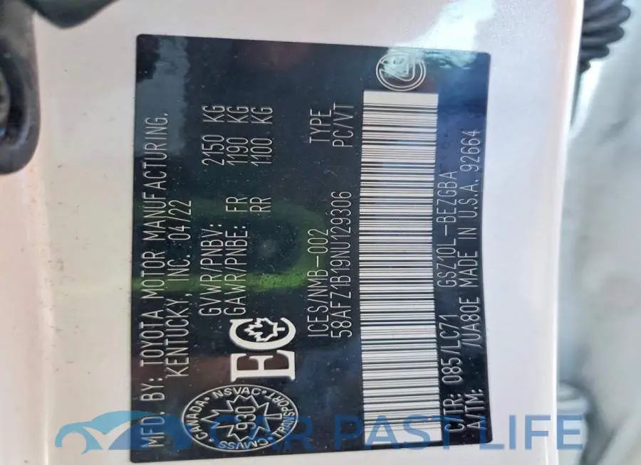 58AFZ1B19NU129306# 13