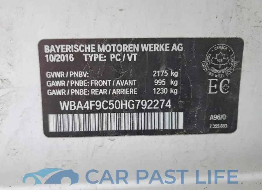WBA4F9C50HG792274# 12