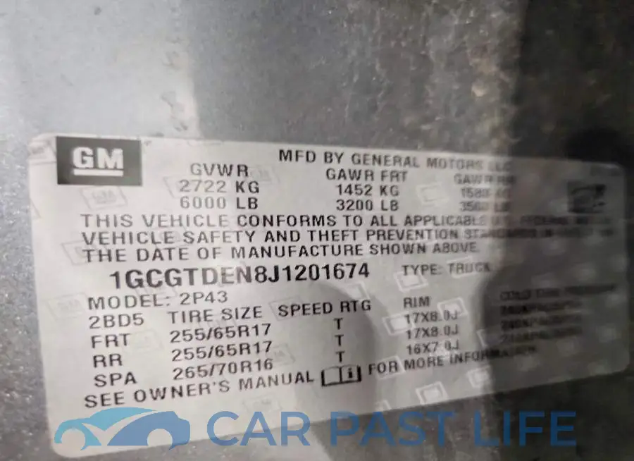 1GCGTDEN8J1201674# 12