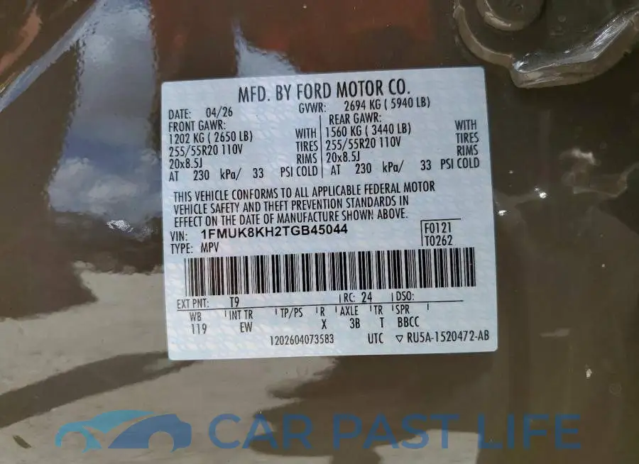 1FMUK8KH2TGB45044# 14