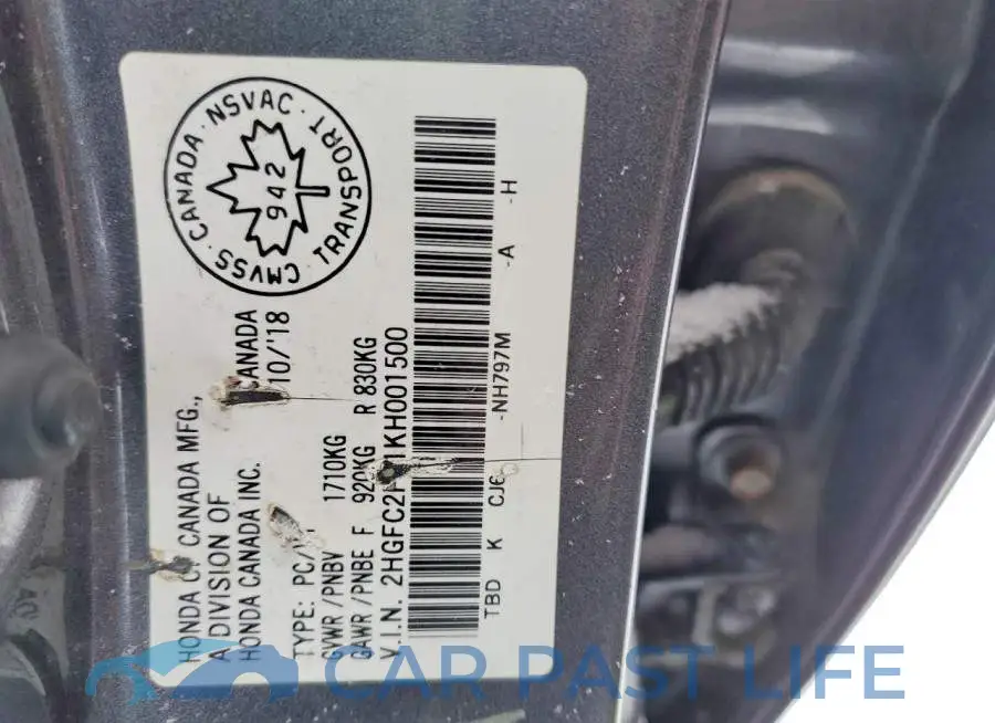 2HGFC2F51KH001500# 12