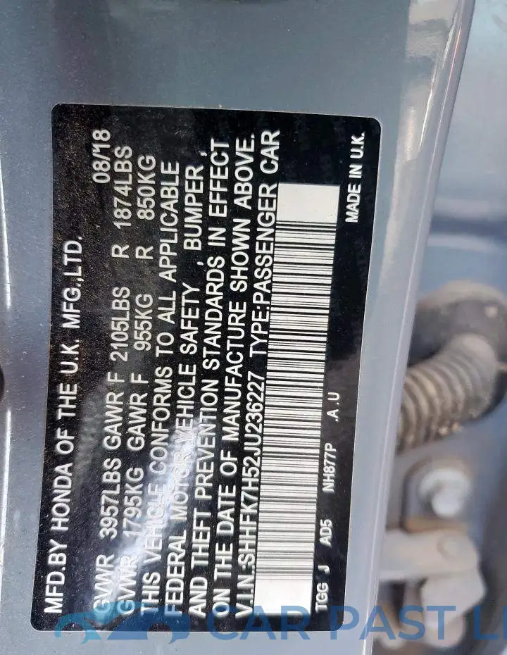 SHHFK7H52JU236227# 12