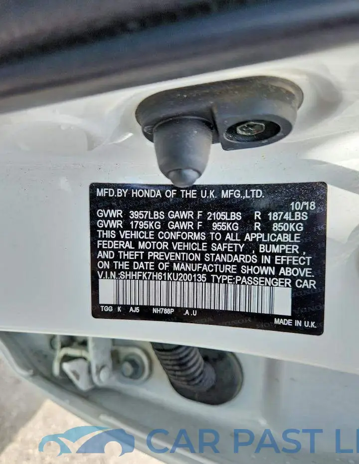 SHHFK7H61KU200135# 12