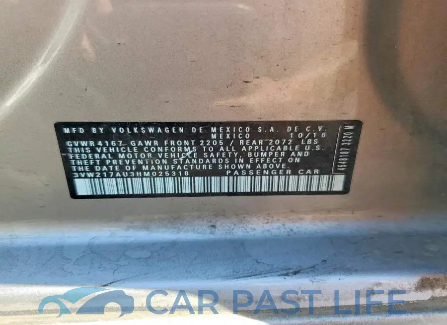 3VW217AU3HM025318# 12