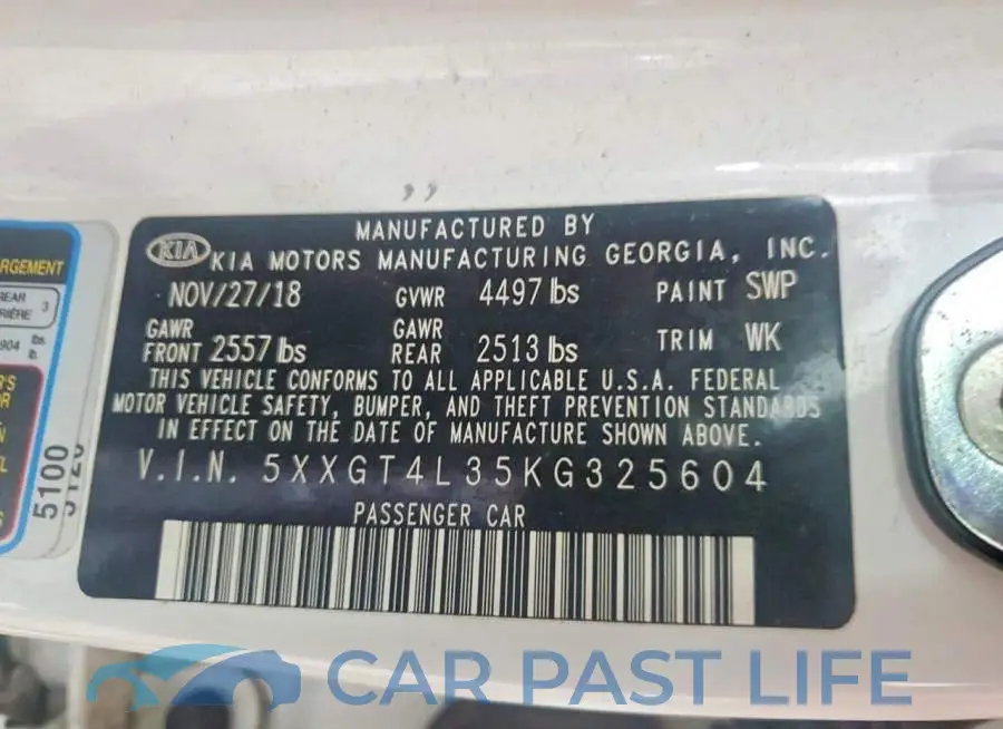 5XXGT4L35KG325604# 13