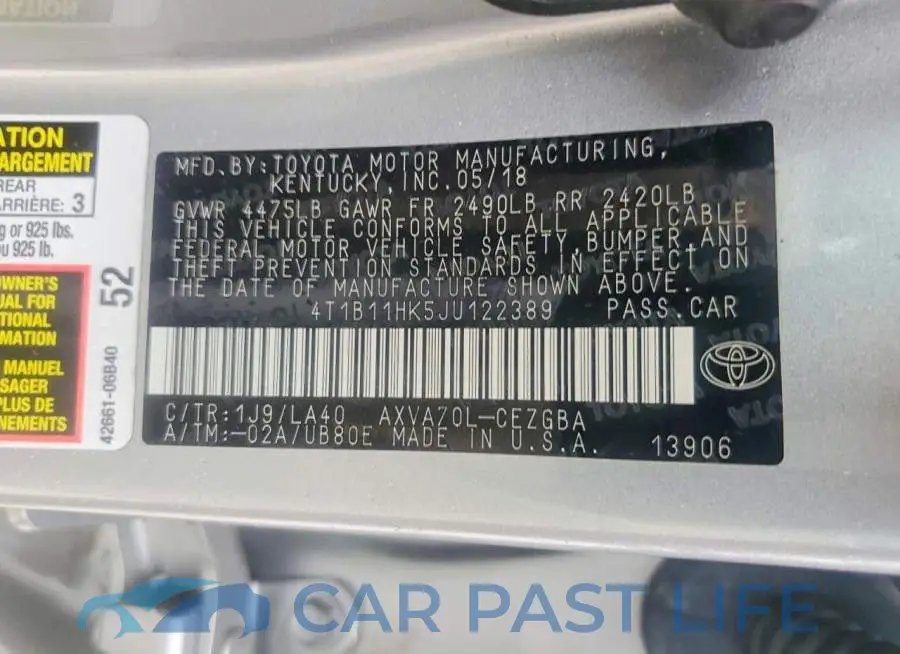 4T1B11HK5JU122389# 12