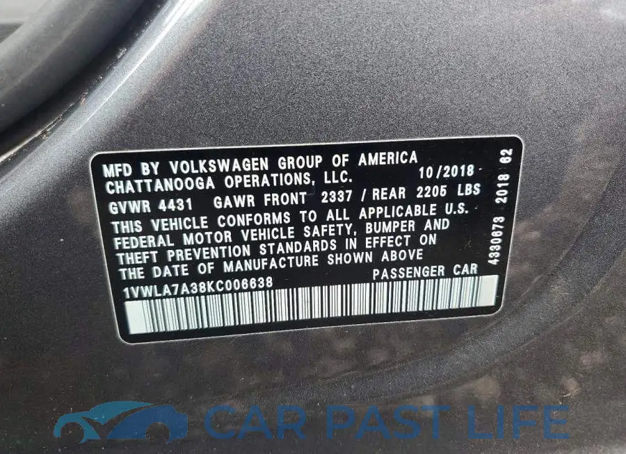 1VWLA7A38KC006638# 12