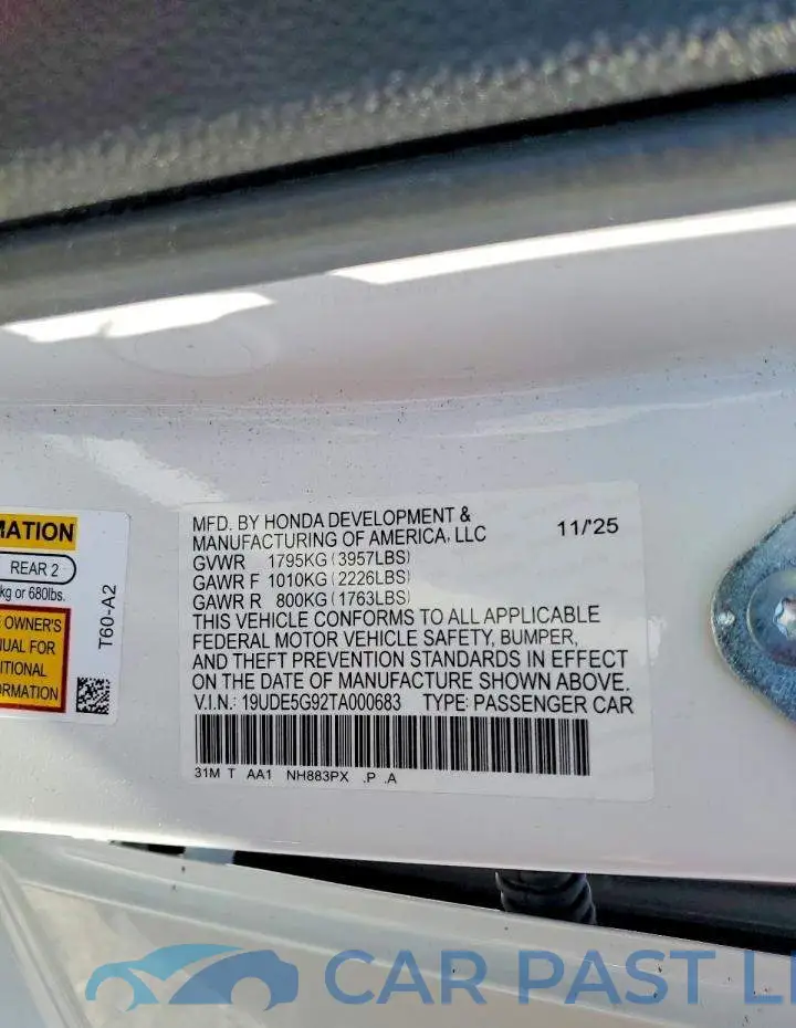19UDE5G92TA000683# 12