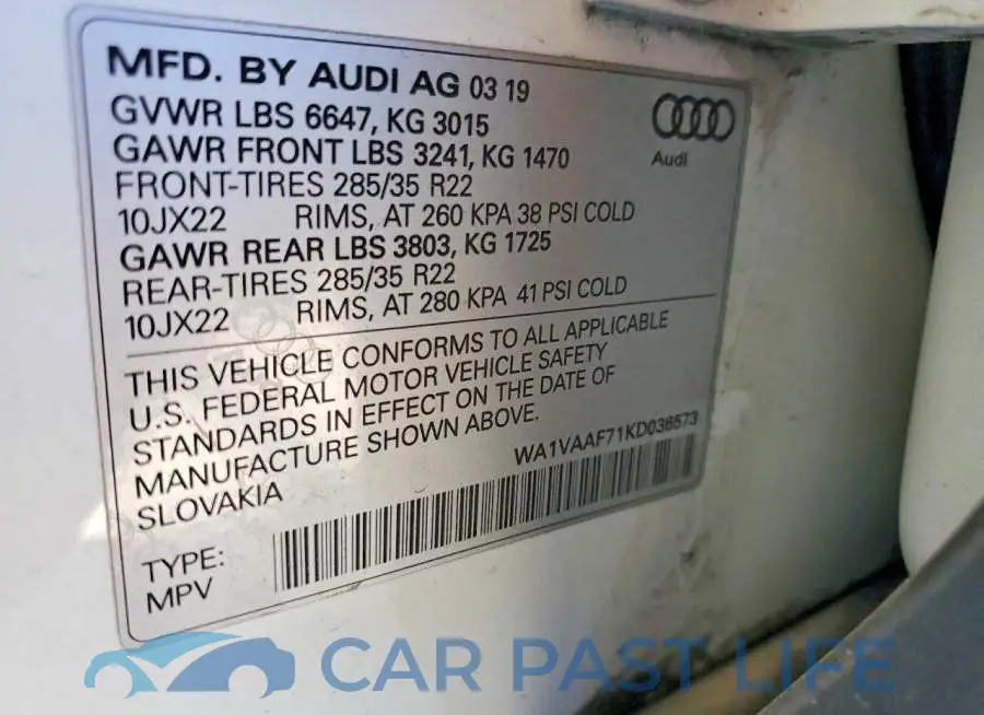 WA1VAAF71KD036573# 13