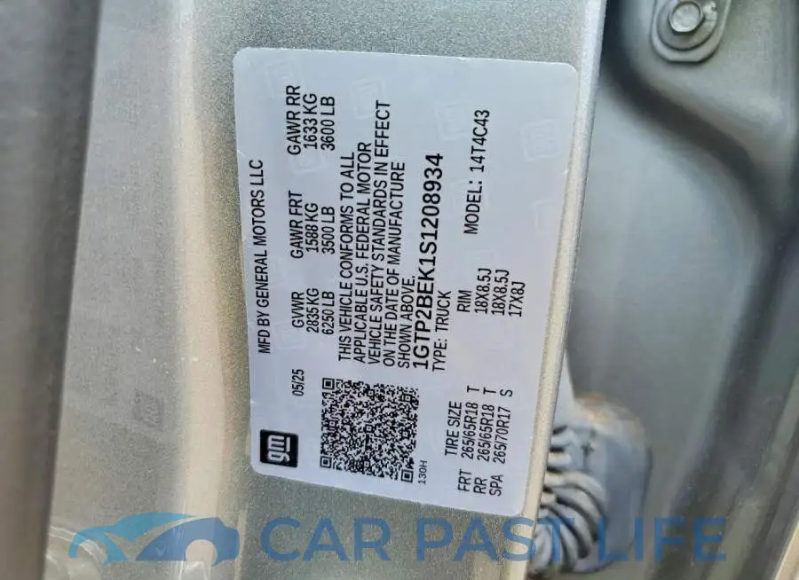 1GTP2BEK1S1208934# 12