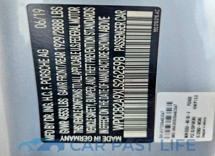 WP0CB2A9XLS262598# 12