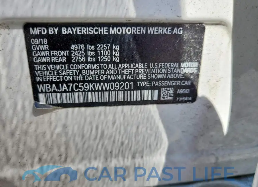WBAJA7C59KWW09201# 12