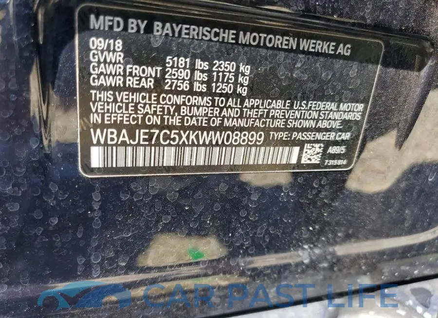 WBAJE7C5XKWW08899# 12